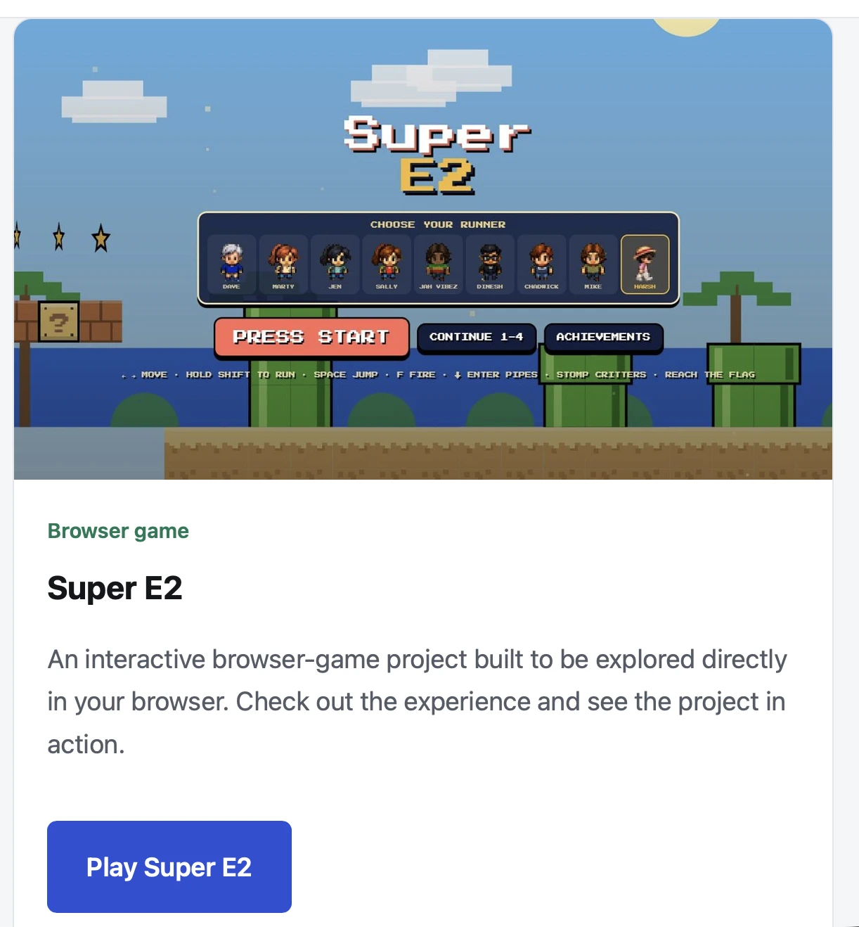Super E2 title screen