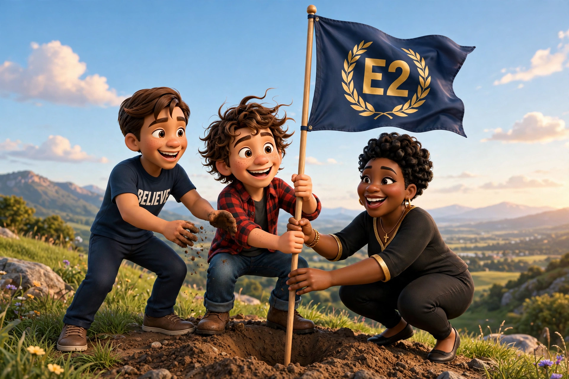 Chadwick and Hank with the E2 flag