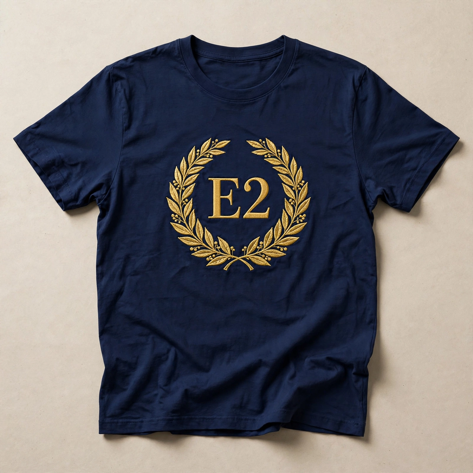 Navy E2 t-shirt with gold flag emblem