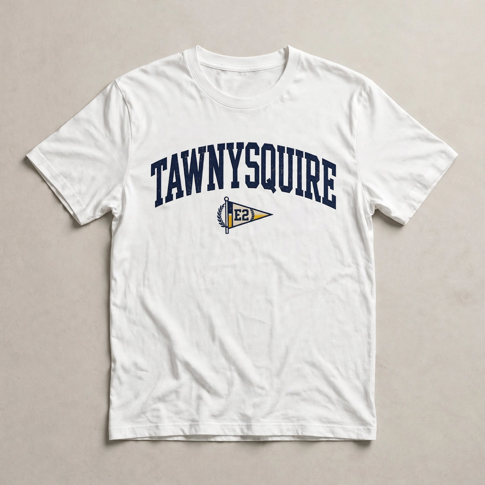 White TawnySquire collegiate t-shirt