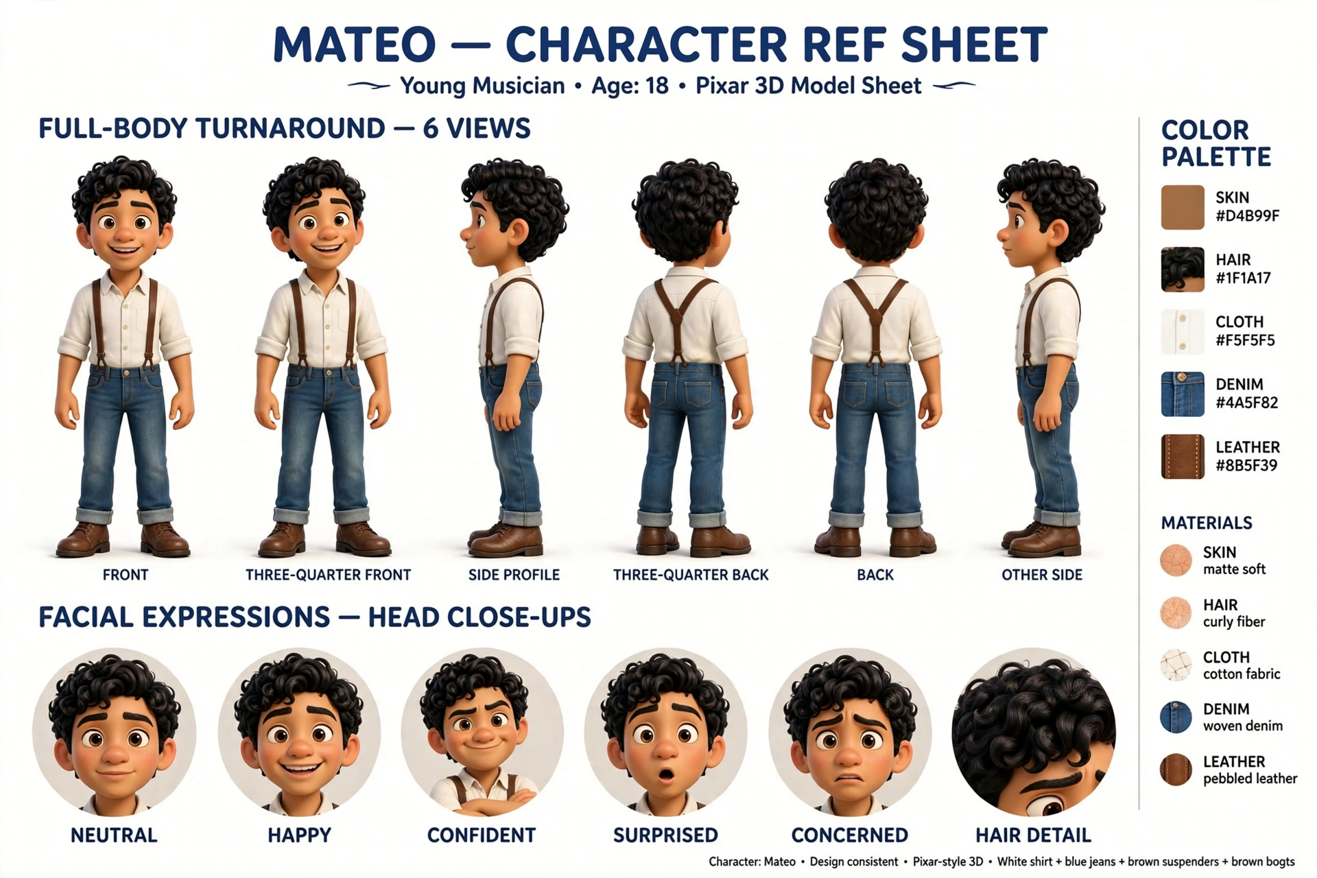 Mateo character reference sheet