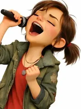 Sally singing with her eyes closed