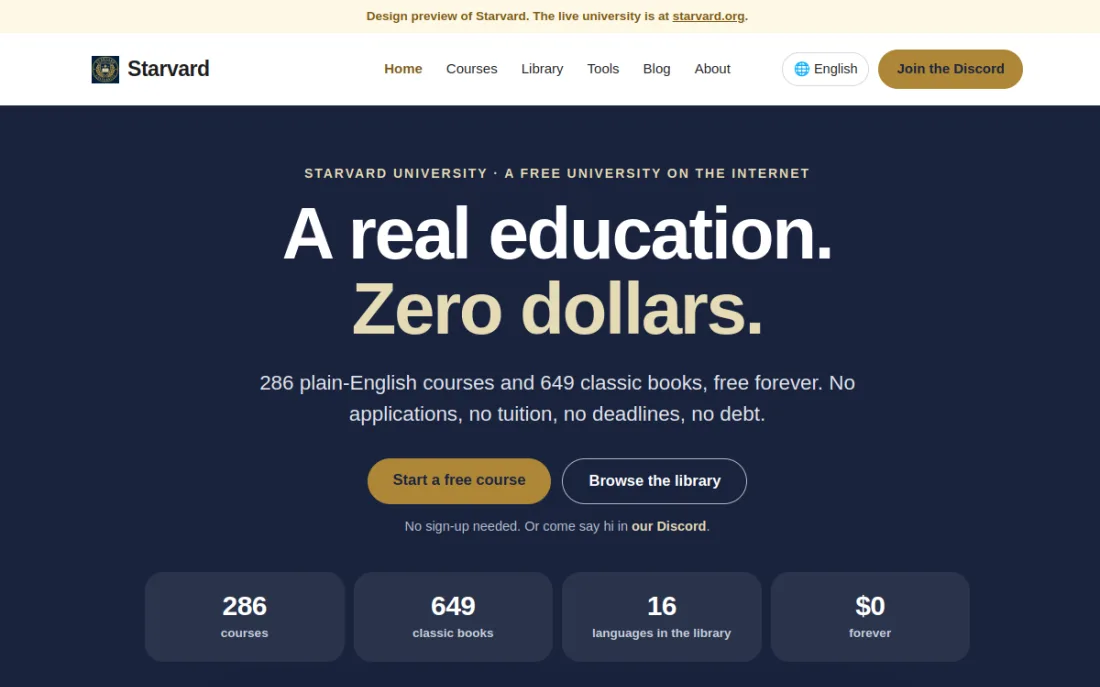 Starvard University, free online