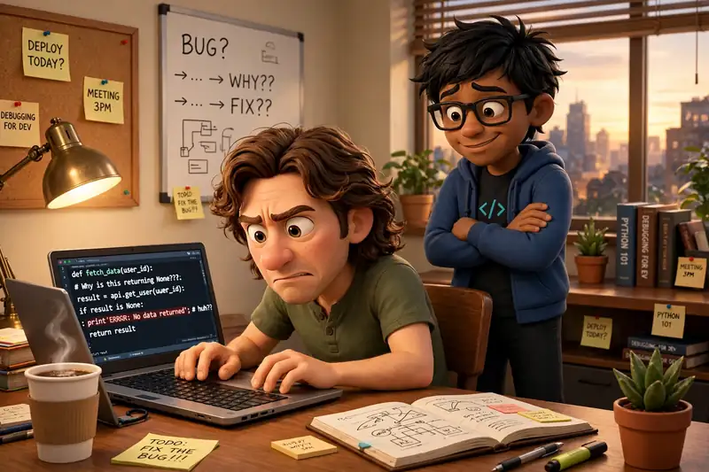 Mike coding while Dinesh shakes his head