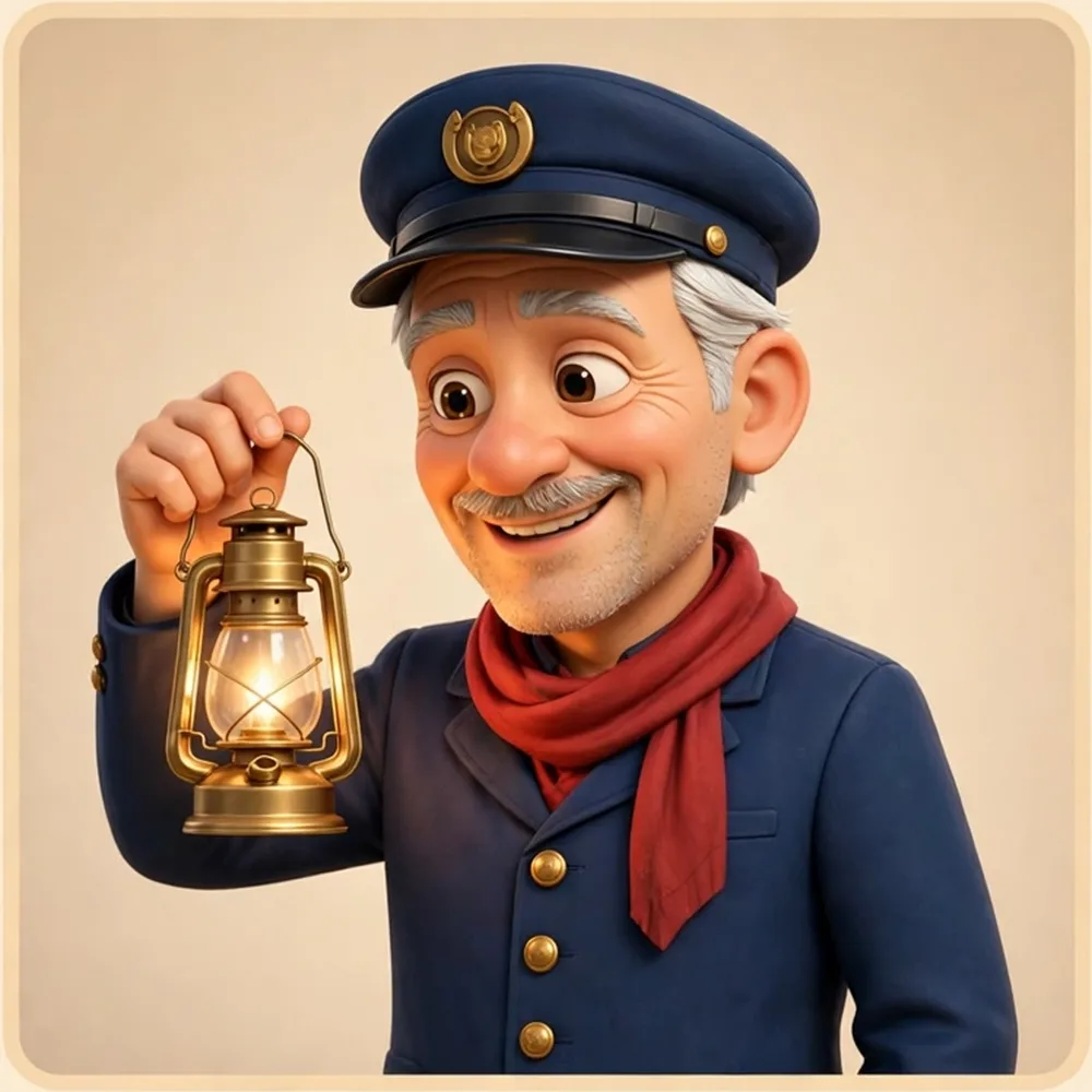 Eddie holding his brass lantern