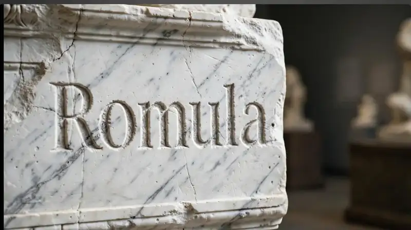 The Romula carving: the name Romula cut into marble, worn smooth by centuries of hands