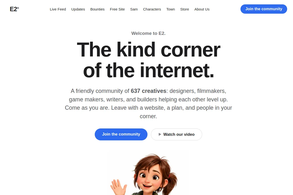 Preview of the new E2 homepage: The kind corner of the internet.