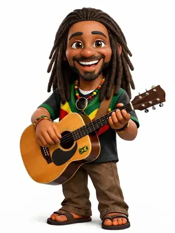 Jah Vibez smiling and playing island guitar