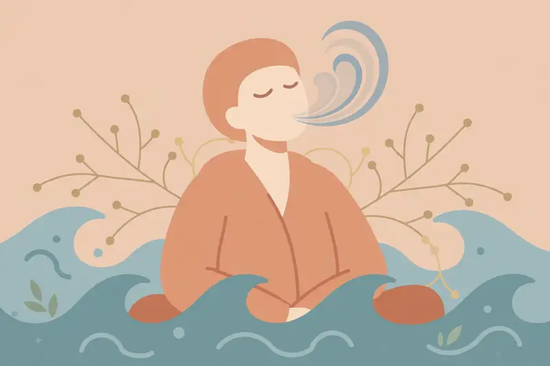 A person breathing calmly with gentle waves, calming the nervous system