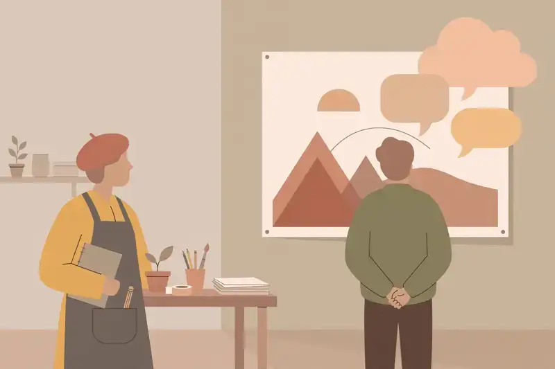 A designer watching someone look at a poster, gathering feedback