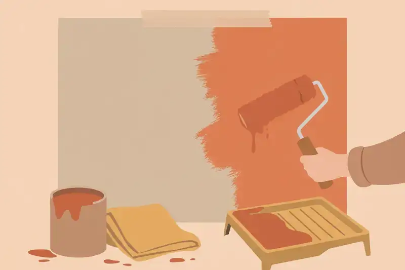 A paint roller painting a wall a fresh warm color