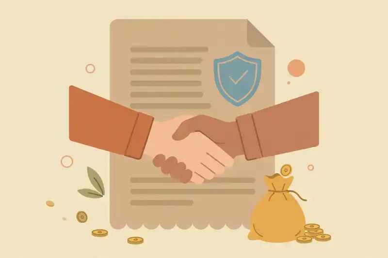 A friendly contract with a handshake and a shield