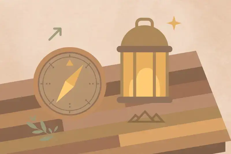 A compass and lantern, symbols of direction and steady guidance