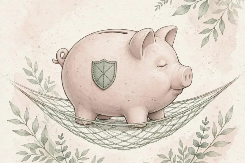A piggy bank with a shield, the safety net
