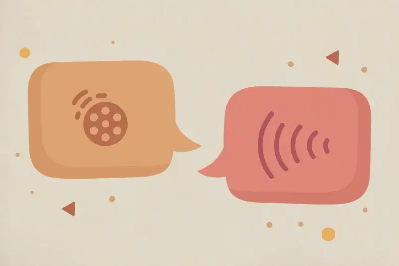 Two speech bubbles facing each other like a film conversation