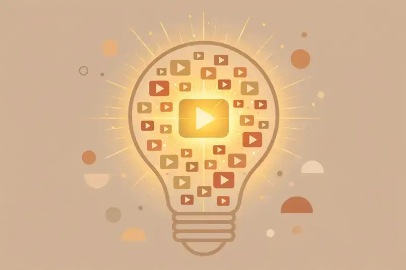 A lightbulb of video ideas with one glowing brightest